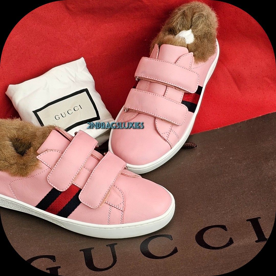 Sz 30 32 Gucci Kids Girls Sherry Line Pink Ace Sneakers Shoes
