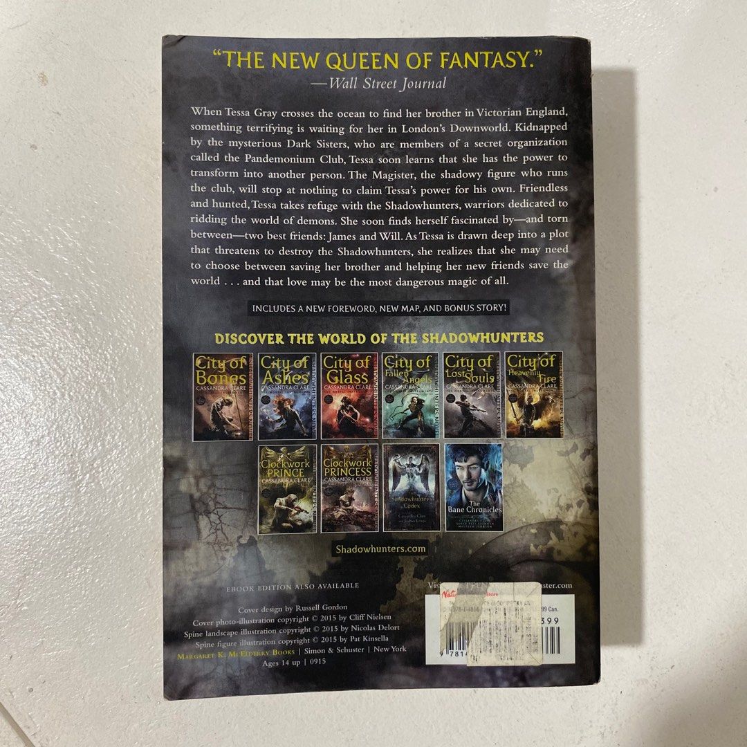 The Infernal Devices: Clockwork Angel By Cassandra Clare - PRELOVED (Category: Storybooks) located in Valenzuela. Submitted by selcycle (Listing ID 1328055673, Image 2). Description: ✿ location: ugong, valenzuela city ✿ mop: gcash or bpi bank transfer ✿ mod: j&t or lalamove ✿ meet up: around morayta/españa message me for more pictures and/or if you have any question 🫶🏻.