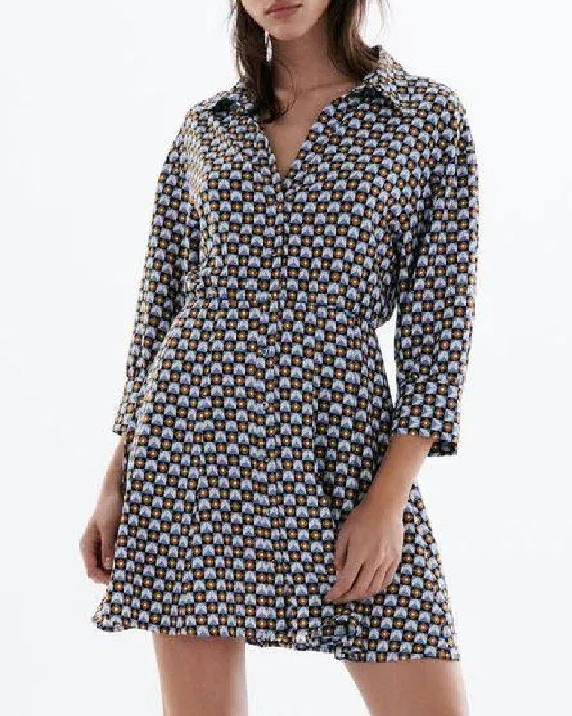 Zara Geometric Print Mini Shirt Dress