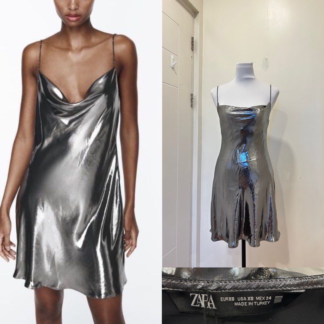 Zara silver mettalic dress Women s Fashion Dresses Sets Dresses on Carousell