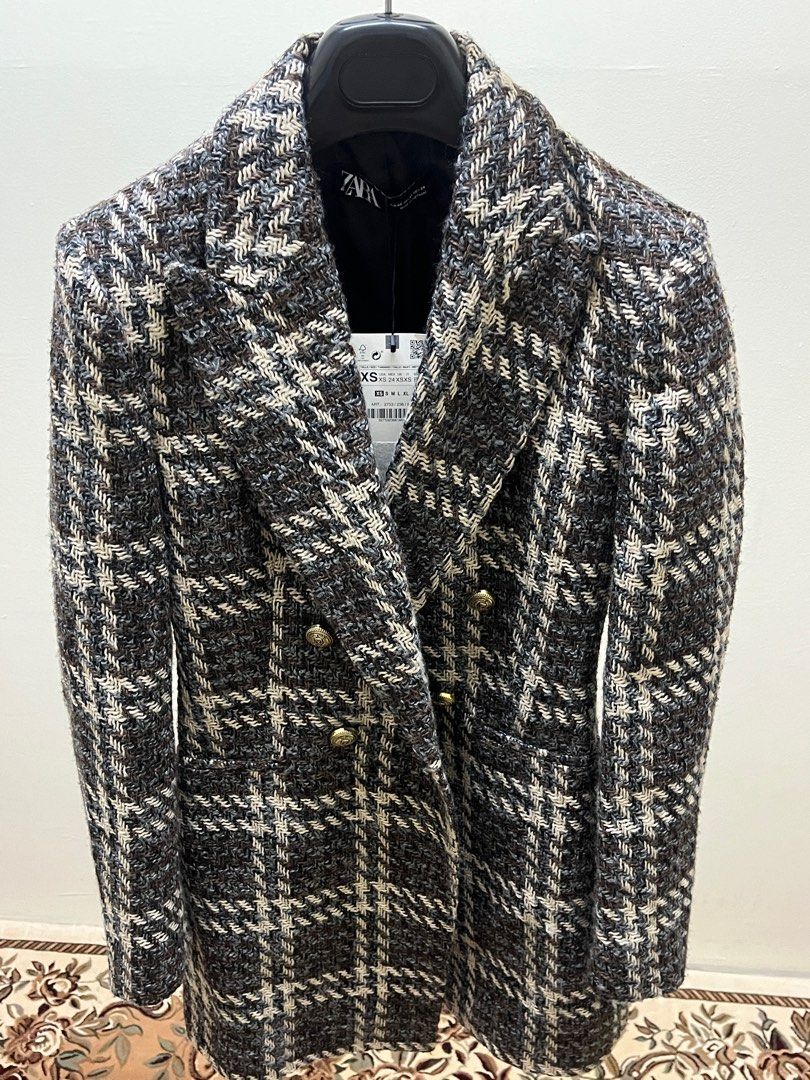 Zara Woman New Double Breasted Textured Weave Jacket Blazer Long Tweed Size XS Women s Fashion Coats Jackets and Outerwear on Carousell