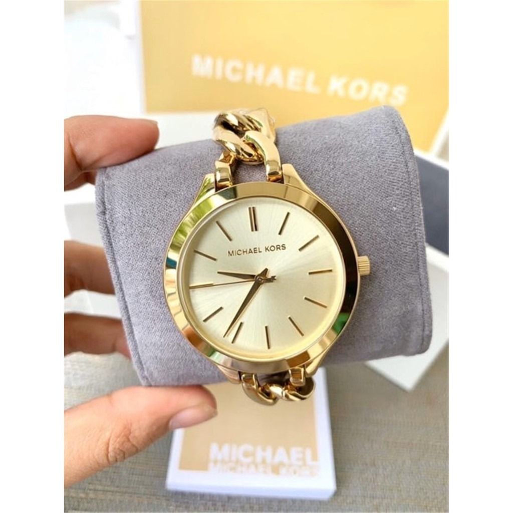 SALE MK3222 Michael Kors Slim Runway Champagne Dial Gold Tone Ladies Watch Women s Fashion Watches Accessories Watches on Carousell