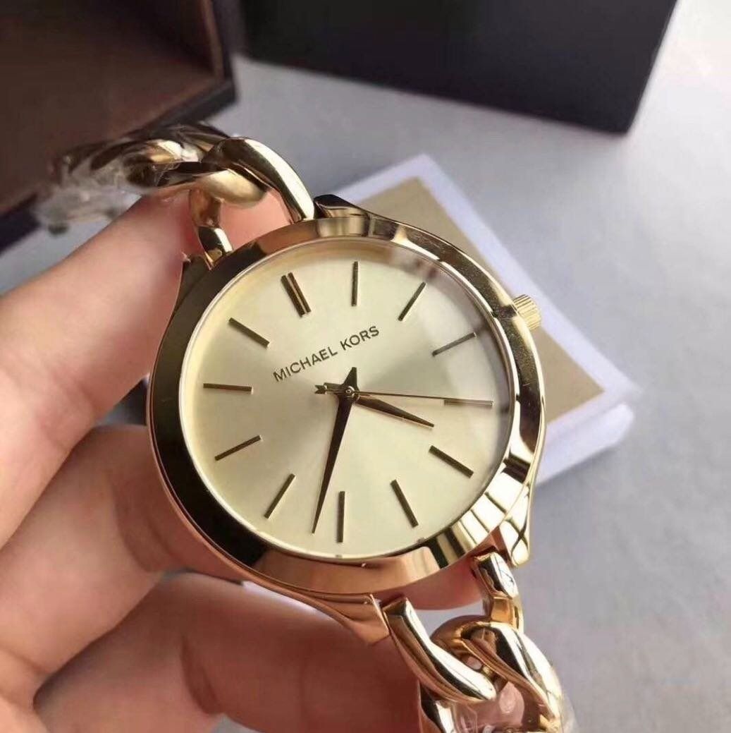 SALE MK3222 Michael Kors Slim Runway Champagne Dial Gold Tone Ladies Watch