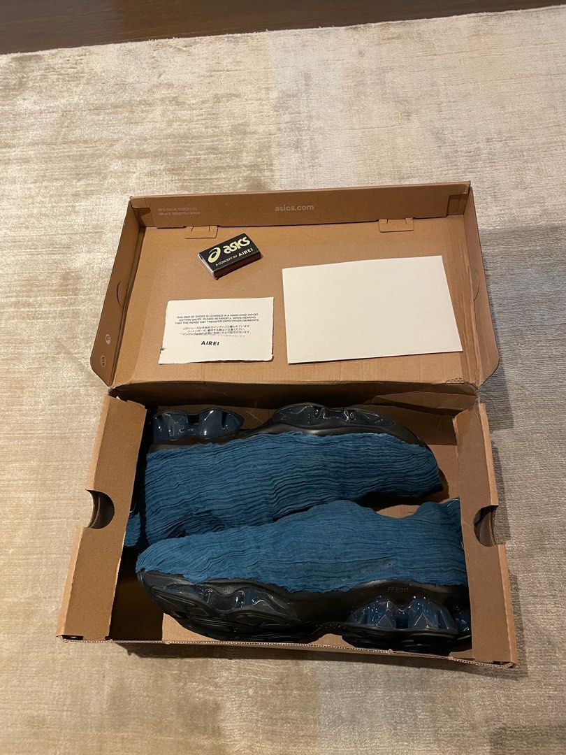 Airei x Asics Gel-Quantum Kinetic Indigo (Category: Sneakers & Footwear) located in Singapore. Submitted by doughnut.ho (Listing ID 1328172189, Image 1). Description: Limited edition and numbered. Only 50 pairs available worldwide. https://hypebeast.com/2024/2/airei-asics-gel-quantum-kinetic-release-date.