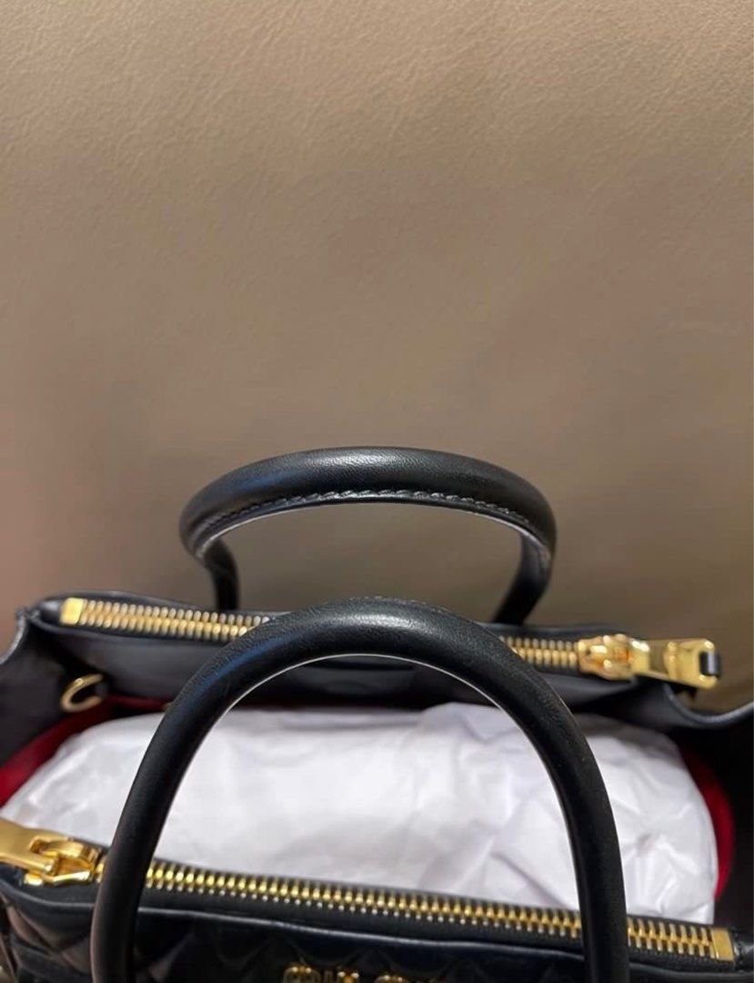 Authentic Miu Miu Biker with Fringe Shoulder Bag in Black Nappa Leather