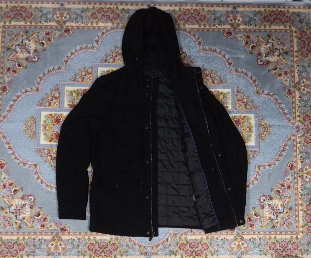 Black Rivet Wool Parka Jacket Fesyen Pria Pakaian Baju Luaran di Carousell