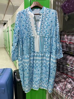 Blue white ethnic bohemians one piece dress 藍白色波希米亞度假風喇叭袖民族娃娃裙64237986619139110