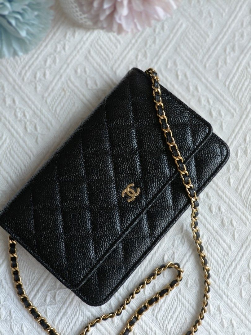Chanel Classic Wallet On Chain Black Caviar Gold Hardware, Luxury, Bags