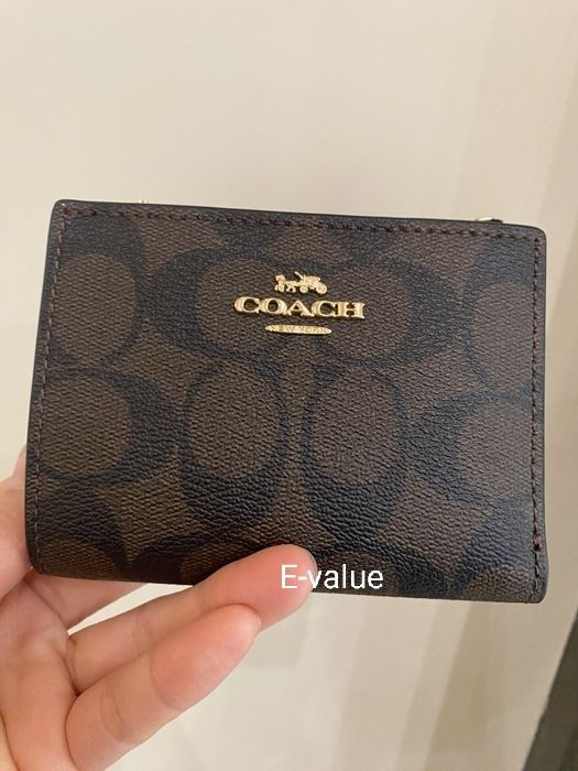 Coach Original Signature Dark Brown / Khaki White Bifold Wallet For