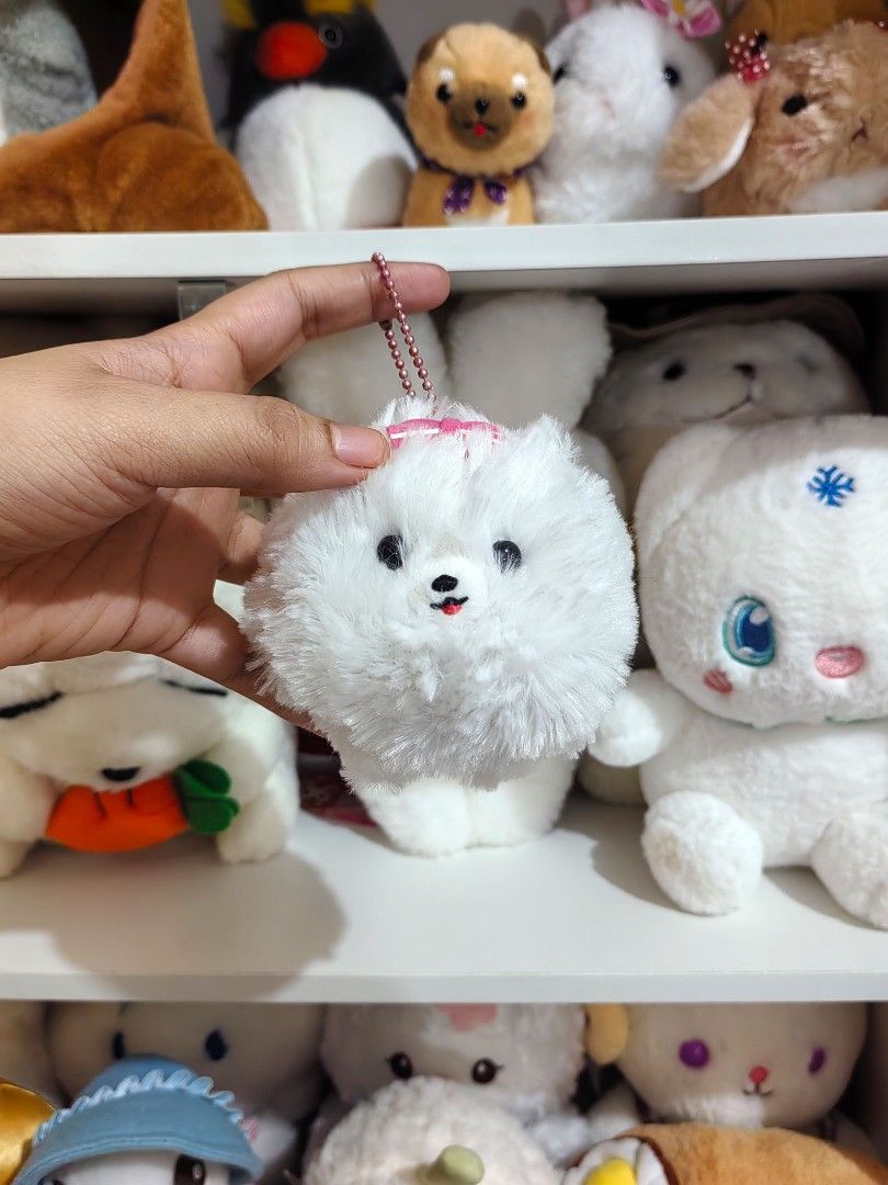 Cute White Pomeranian Amuse Bag Charm Plushie Stuff Toy Hobbies Toys Toys Games on Carousell