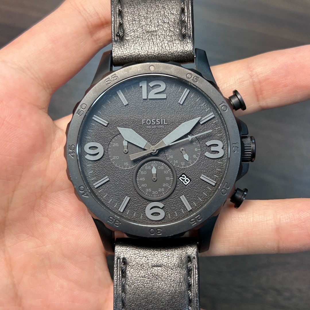 Fossil Nate JR1354 Black Leather Quartz Chronograph Men Watch Men s Fashion Watches Accessories Watches on Carousell