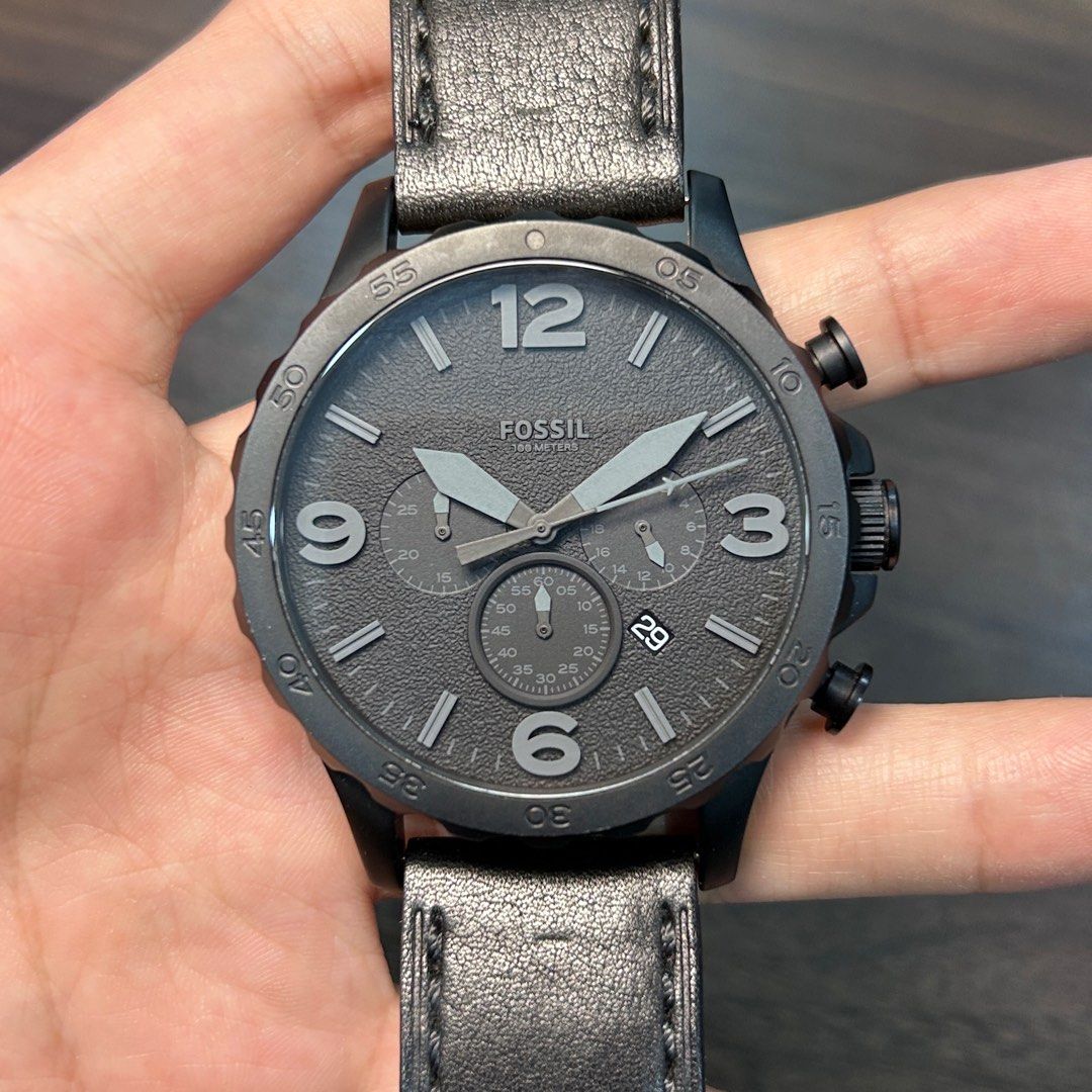Fossil Nate JR1354 Black Leather Quartz Chronograph Men Watch Men s Fashion Watches Accessories Watches on Carousell