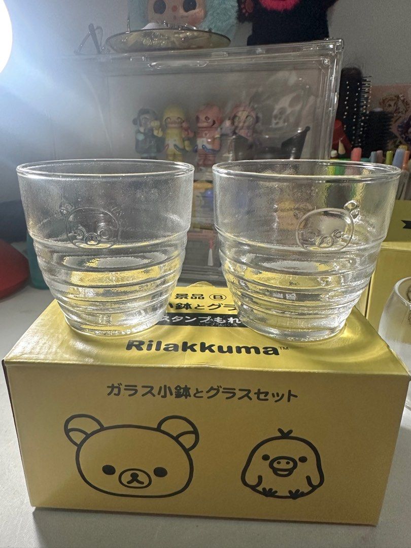 Lawson Rilakkuma Glass Cups (Category: Other Kitchenware & Tableware) located in Manila. Submitted by ughrian (Listing ID 1328155456, Image 3). Description: Selling this Rilakkuma Glass cups! One box includes 2 glasses, 1st box has Rilakkuma design, 2nd box has Kiiroitori design! if getting one box - 180 pesos two boxes - 330 pesos only!.