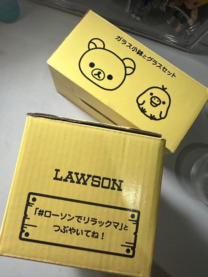 Lawson Rilakkuma Glass Cups (Category: Other Kitchenware & Tableware) located in Manila. Submitted by ughrian (Listing ID 1328155456, Image 2). Description: Selling this Rilakkuma Glass cups! One box includes 2 glasses, 1st box has Rilakkuma design, 2nd box has Kiiroitori design! if getting one box - 180 pesos two boxes - 330 pesos only!.