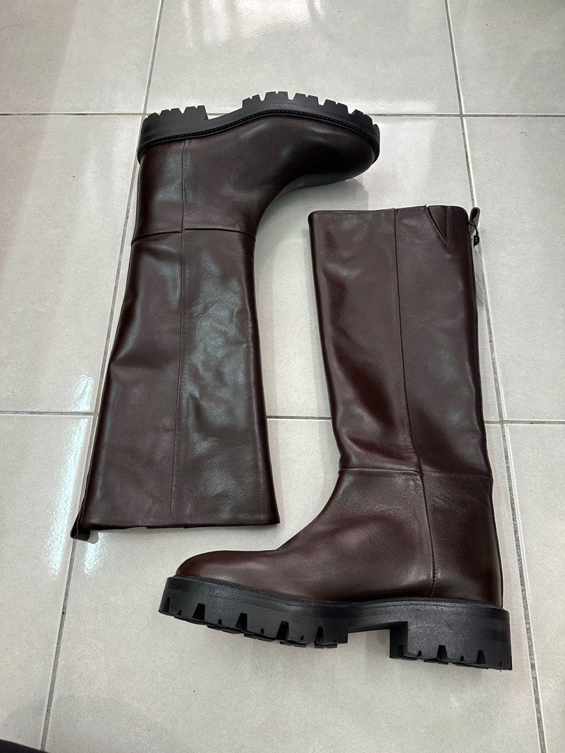MASSIMO DUTTI LEATHER BIKER BOOTS Women s Fashion Footwear Boots on Carousell