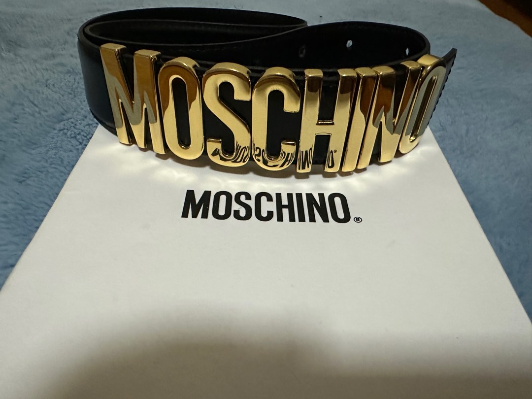 MOSCHINO Black Brushed Calfskin Logo Adjustable Belt