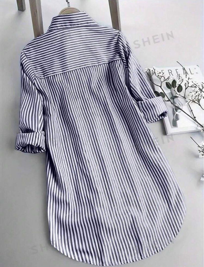 Oversized Striped Casual Shirt, Short Front Long Back Design (Category: Longsleeves) located in San Fabian. Submitted by biivhern (Listing ID 1328173821, Image 2). Description: USED ONCE ❗️❗️❗️ .
