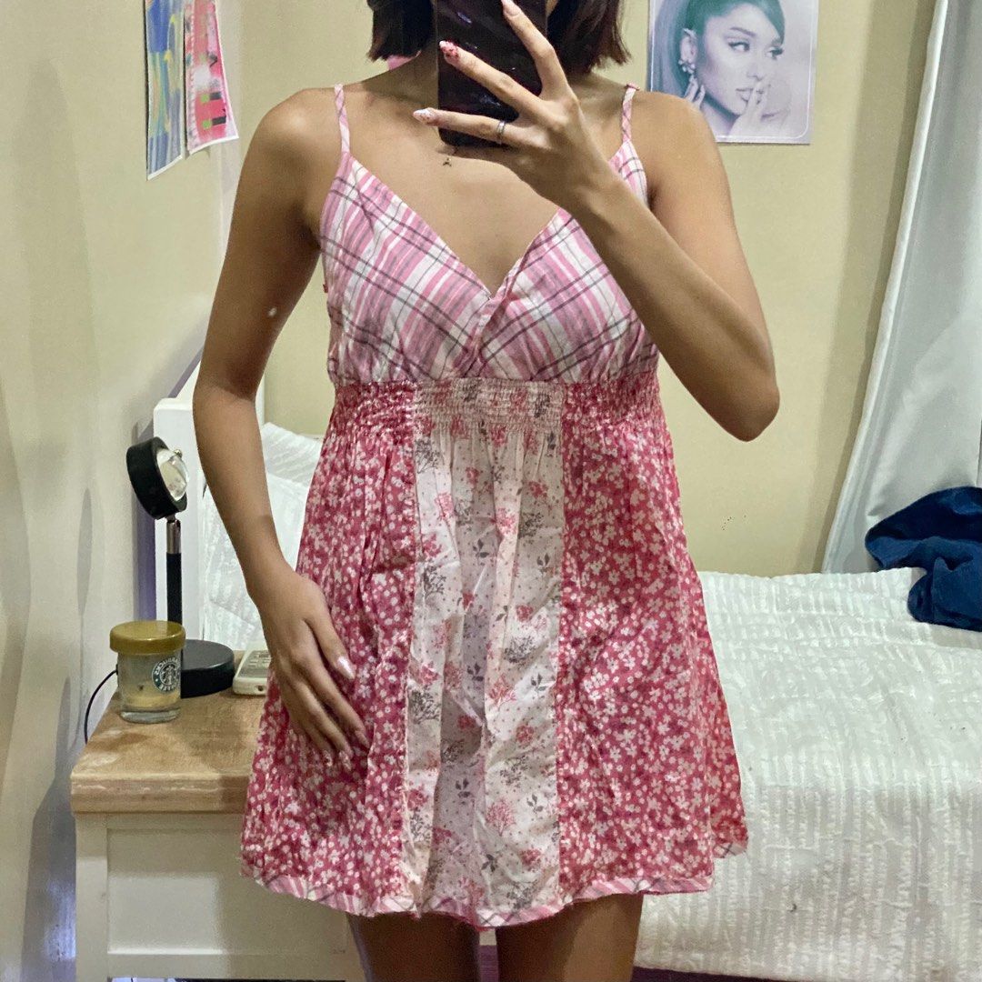 Pink Floral Smocked Mini Dress (Category: Dresses) located in Makati City. Submitted by preluvdbyssa (Listing ID 1328221449, Image 3). Description: - fits xs-s - L on tag - reworked / resized to current fit - bought fr ukay.