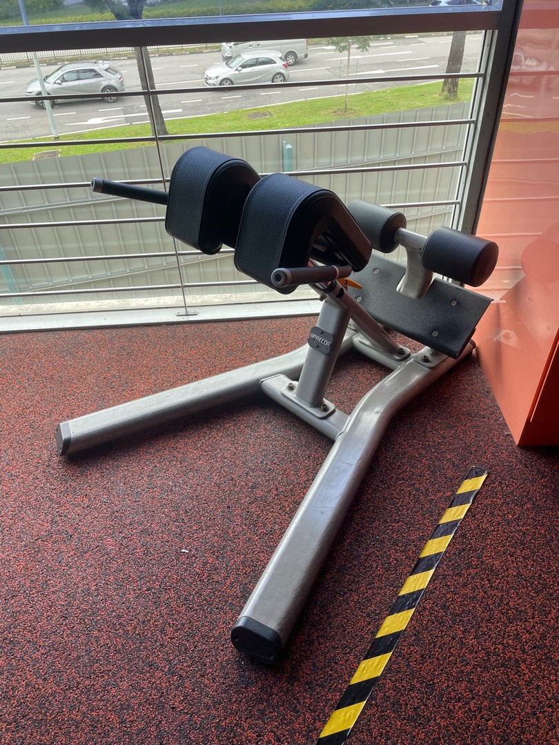 Precor USA fitness super bench Icarian 45 degree hyper back extension bench gym Lowe back erector spinae Sports Equipment Exercise Fitness Cardio Fitness Machines on Carousell