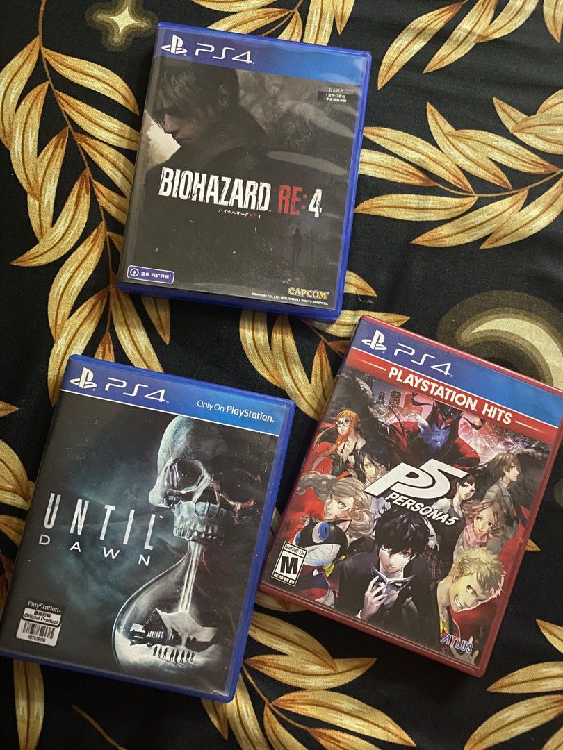 Resident Evil 4 Remake / Persona 5 / Until Dawn (Category: PlayStation) located in Pasay City. Submitted by chikana11011998 (Listing ID 1328210860, Image 1). Description: ₱1300 - Resident Evil 4 Remake ₱800 - Persona 5 ₱500 - Until Dawn.