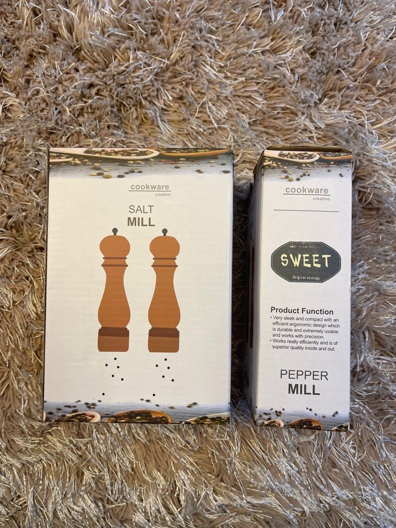 Salt & Pepper Mill (Category: Cookware & Accessories) located in Taytay. Submitted by correajuliet (Listing ID 1328140525, Image 1). Description: Wooden salt & pepper grinder set. The wooden knob is super efficient. 3 sets available at only ₱499.00 each set. .