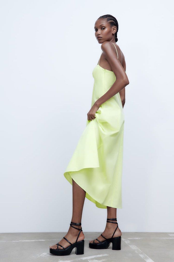 Super SALE Zara Poplin Midi Dress Lime Green (Retail Price: P2,495),  Women's Fashion, Dresses & Sets, Dresses on Carousell
