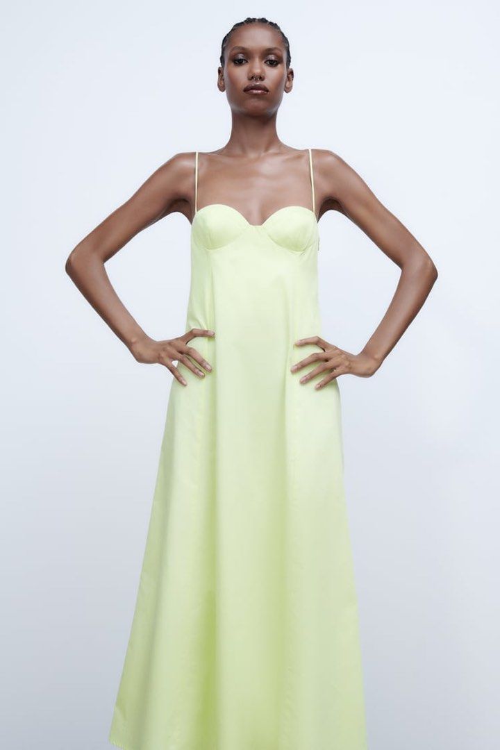 Super SALE Zara Poplin Midi Dress Lime Green (Retail Price: P2,495),  Women's Fashion, Dresses & Sets, Dresses on Carousell