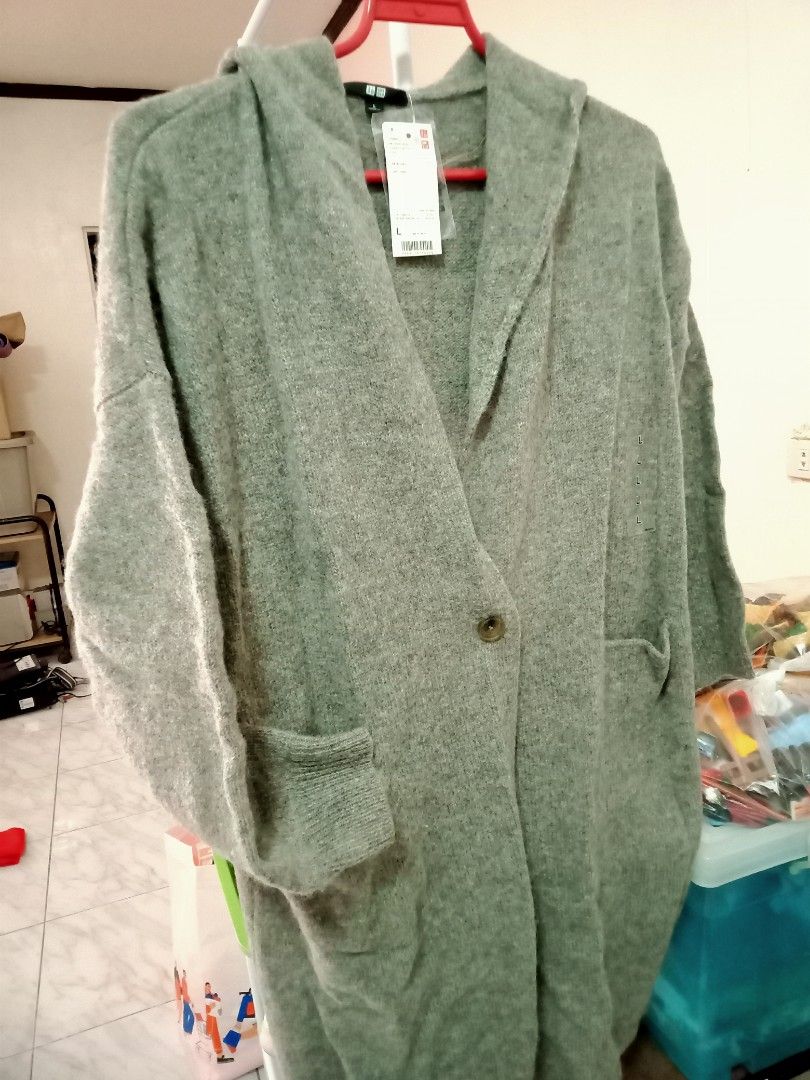 Melange wool hooded knitted coat new arrivals