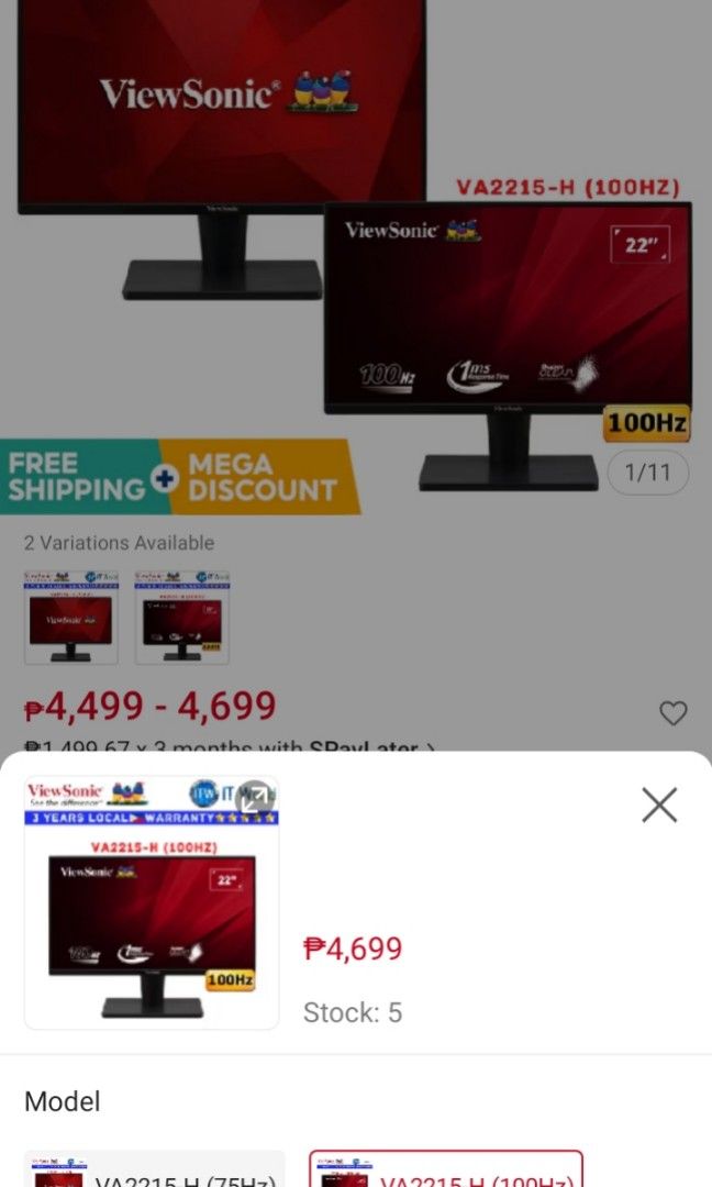 VIEWSONIC MONITOR '22 (Category: Monitor Screens) located in Alaminos. Submitted by Krystalenee (Listing ID 1328250205, Image 2). Description: VIEWSONIC MONITOR '22 📌Selling Price : 3,500 Orig. Price: 4699 New, nakabox pa Specs nasa picture Loc: Alaminos Laguna.