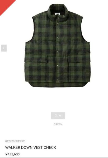 ジャケット・アウター WALKER DOWN VEST GREEN 2 WALKER DOWN VEST CHECK green size2