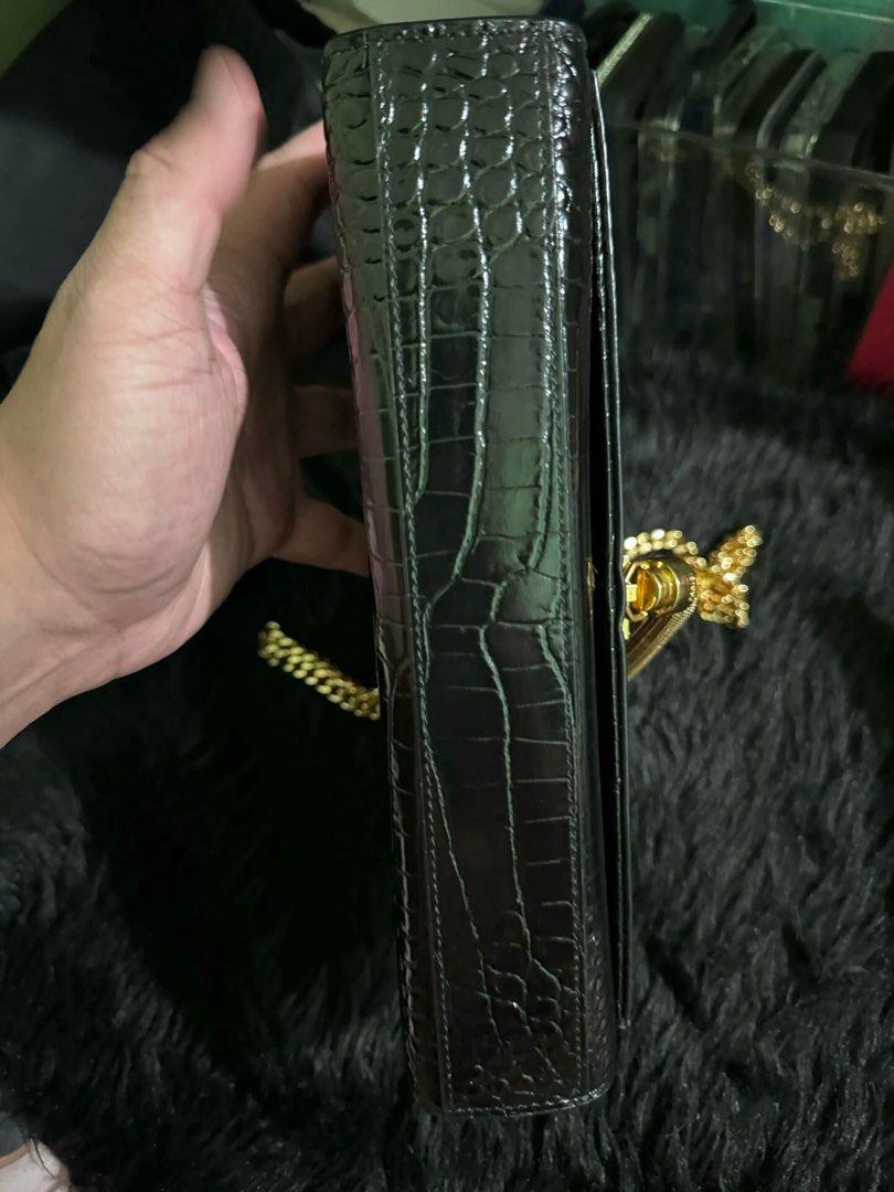 YSL Kate Tassel Croc Embossed Bag (Category: Luxury Bags & Wallets) located in Quezon City. Submitted by randomstuffdeclutter33 (Listing ID 1328097820, Image 3). Description: With dustbag. Lady owned, little scuffings and hardware oxidation. .