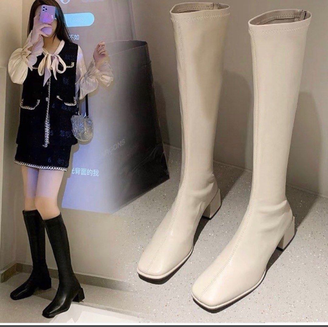 CLEARANCE Korean Knee High Long Platform Low Block Heel Boots Women s Fashion Footwear Boots on Carousell