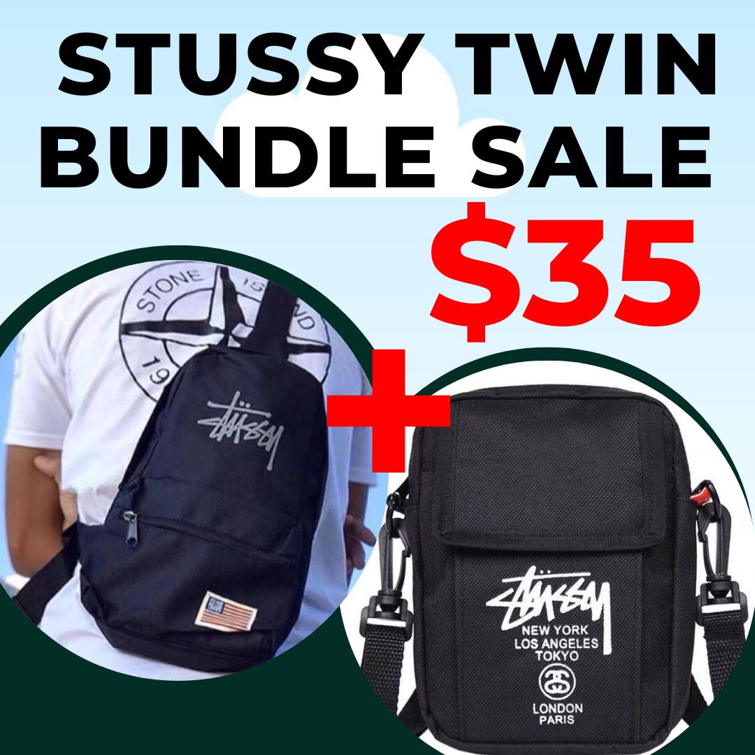 Twin Bundle Sale Stussy Black Small Sling Bag Men Woman Ladies Kids Children