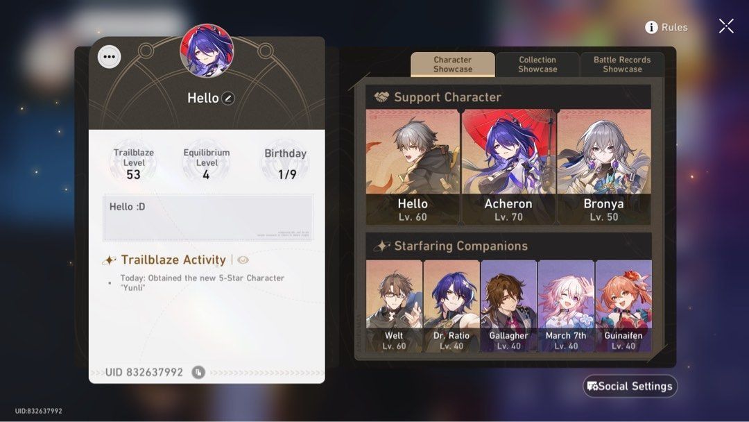Acheron + Sign, Yunli, Dr.Ratio, Bronya, Welt, Honkai Star Rail Account ...