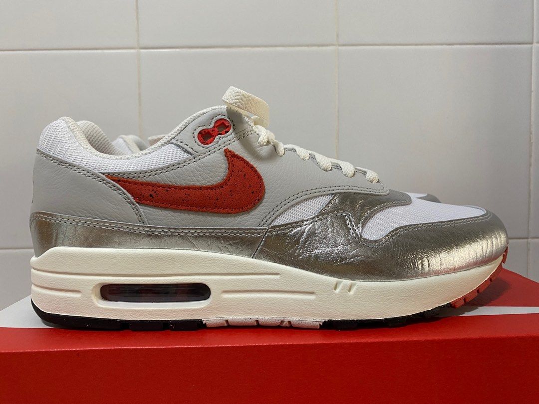 Silver Am1 Red Nike Air Max White/Chile Red/ Metallic Silver RUKUS