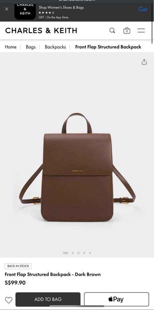 Charles Keith Front Flap Structured Backpack Dark Brown Women s Fashion Bags Wallets Backpacks on Carousell