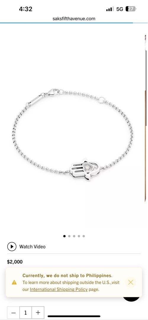 Chopard Happy Diamond Good Luck Charm Hamsa Hand 18K white Gold Bracelet