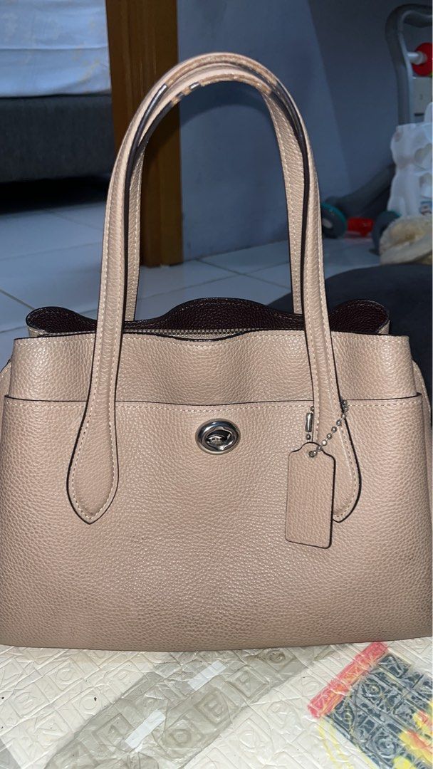 Coach polished pebble leather lora carryall best sale
