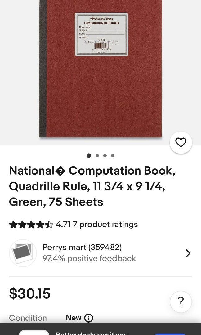 Computation Notebook (Category: Stationery & School Supplies) located in Singapore. Submitted by the_corner_store (Listing ID 1323510553, Image 1). Description: Computational Notebook Made in Mexico Retail at $30+ per book $18 per book $30 for 2.