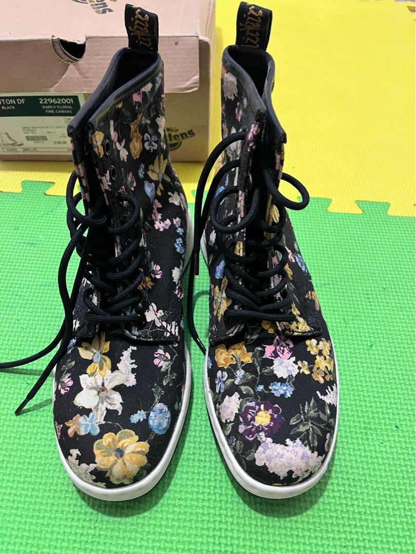 Dr Martens Newton Black Floral Women s Fashion Footwear Boots on Carousell