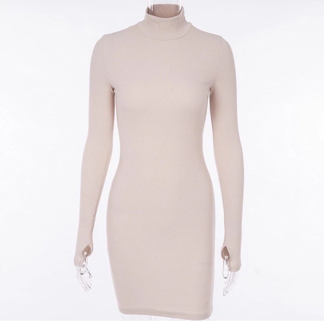 DUNEA Solid High Neck Sheath Bodycon Dress Long Sleeve Plain, Women's  Fashion, Dresses & Sets, Dresses on Carousell