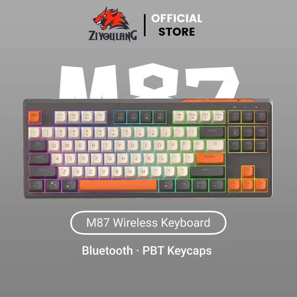 Freewolf M87 Wireless keyboard (Category: Computer Keyboard) located in Bacoor. Submitted by aasantos (Listing ID 1323465755, Image 1). Description: Bought in the orange app last march. Rfs: decluttering Feature: > PBT keycaps > Wireless 2 modes > Backlights Specific: Keyboard Type: 87-key Wireless Bluetooth Dual Mode Keyboard Interface Type: Тype-с Keycap Material: PBT Ball Cap Transmission Method: 2.4G + Bluetooth 5.0 Light Mode: Rainbow mixed 
