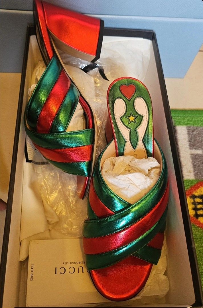 Gucci metallic nappa crossover heels Luxury Sneakers Footwear on Carousell