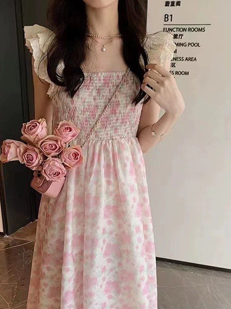 Pinterest Korean Fashion Dress INSTOCK Bnwt Cream Beige Pink Mesh Floral  Maxi Long Dress Dainty