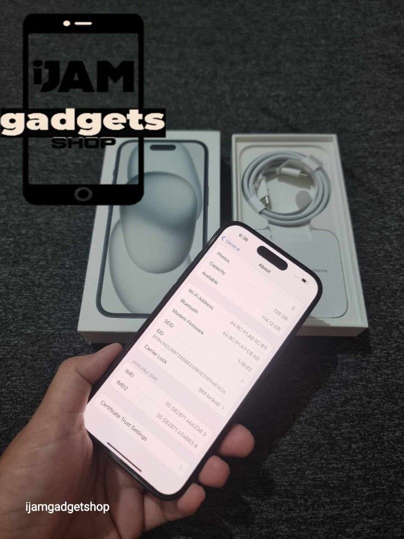 Iphone 15 under warranty (Category: iPhone 15 Series) located in Manila. Submitted by ijamgadgetsshop (Listing ID 1323602661, Image 2). Description: iphone 15 good as new 128gb complete package all original 14 Cycle count only under warranty until aug 2025 📌we do cod in metro manila and near provinces just add sf only 📌can visit in my store at greenhills shopping center 📌we do LBC transaction 📌we accept credit card in store 📌for fast transac