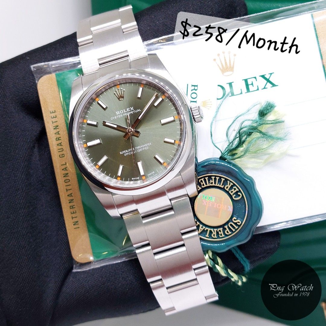 Rolex 34mm olive green hotsell