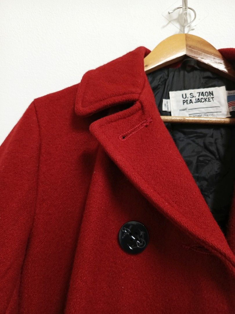 Rare USA-made SCHOTT NYC U.S. 740N Pea Coat, Red