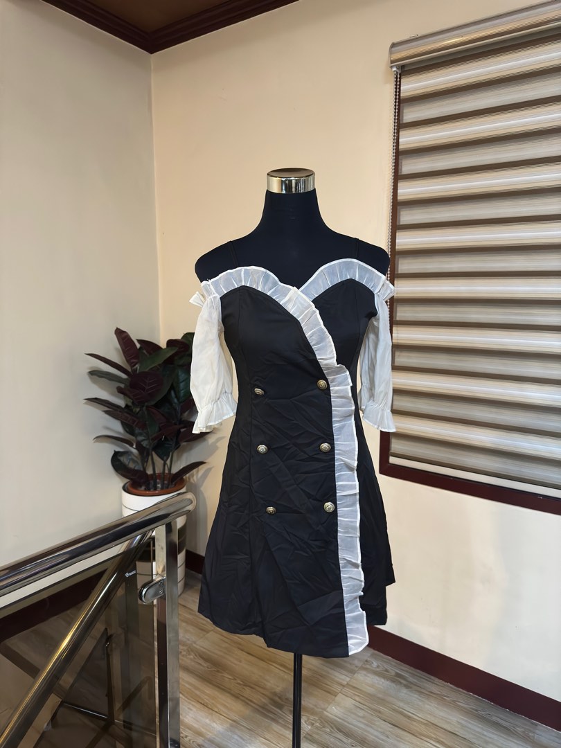 Sexy Elegant Korean CEO Ruffles Black Mini Dress, Women's Fashion ...