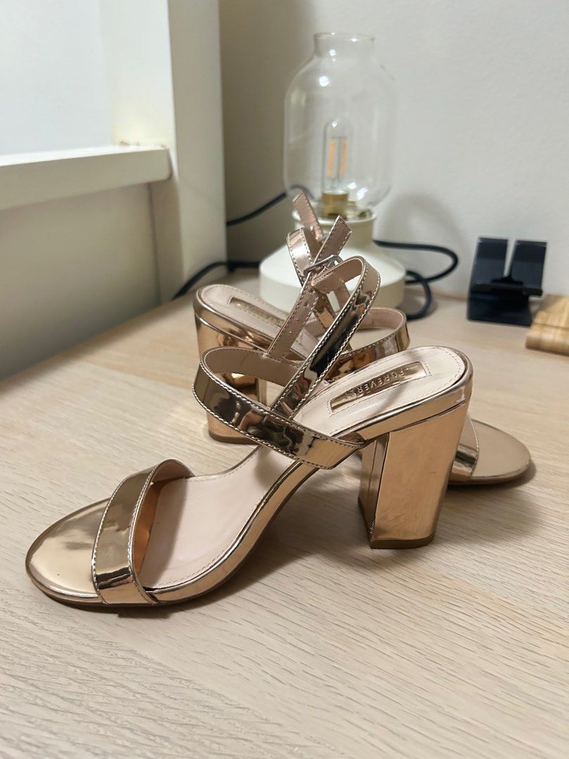 Strappy Rose Gold Block Heels size 5 Women s Fashion Footwear Heels on Carousell