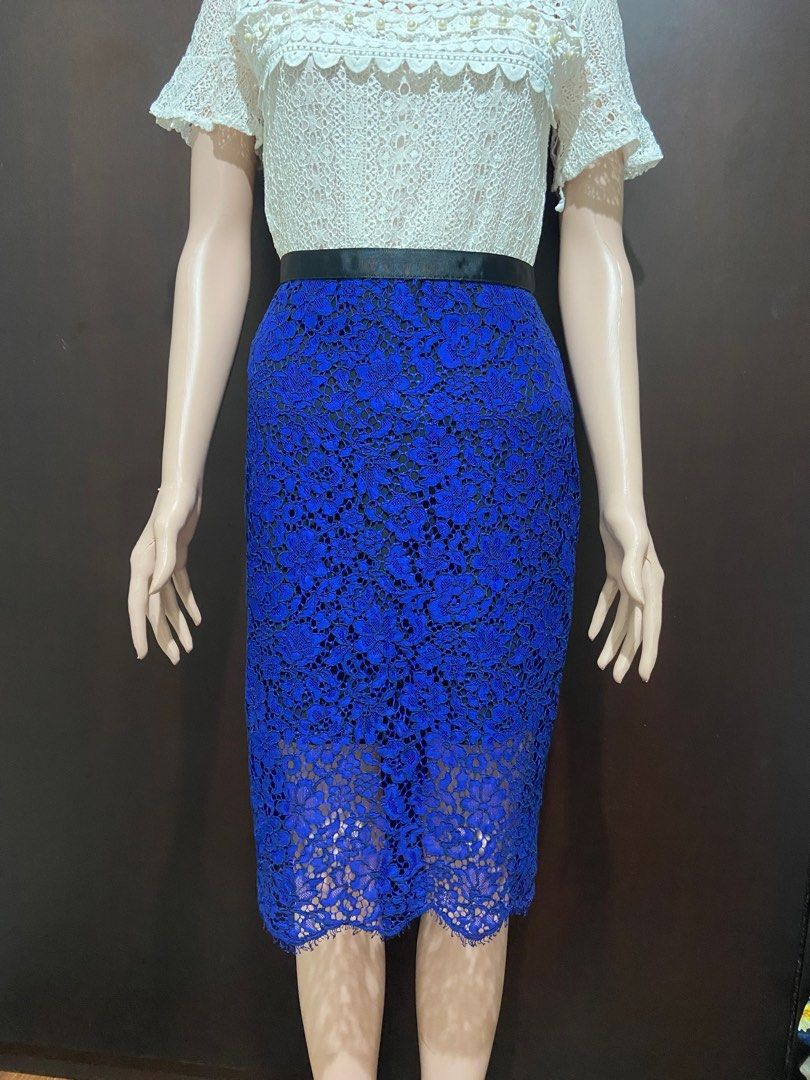 TOPSHOP blue lace midi skirt